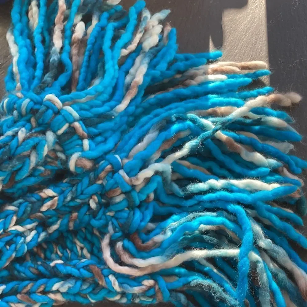 HAND CRAFTED Luxury Chunky scarf wool 2 strand 120”x10”Malabrigio Rasta Yarn